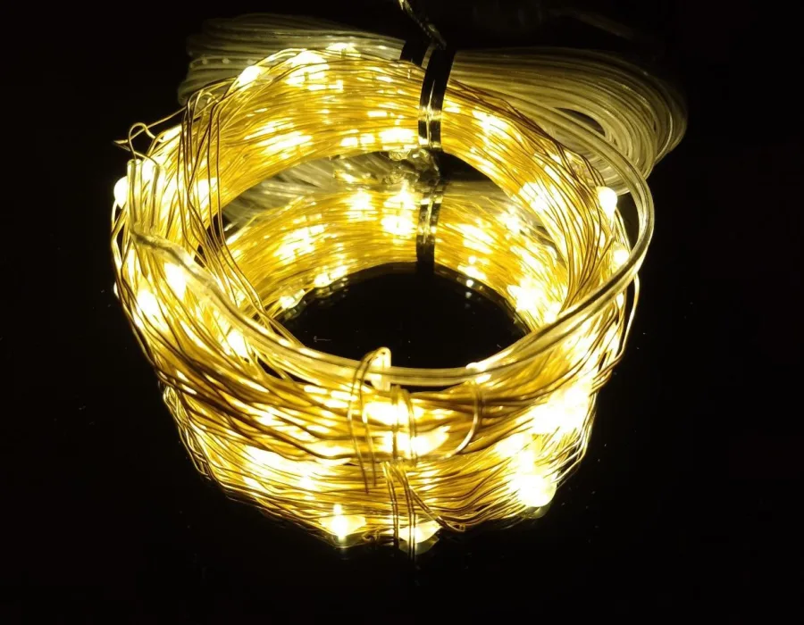 USB-Girlande "LED-Tropfen" 10 m, 100 LED, warmweiß, 8 Modi + Fernbedienung