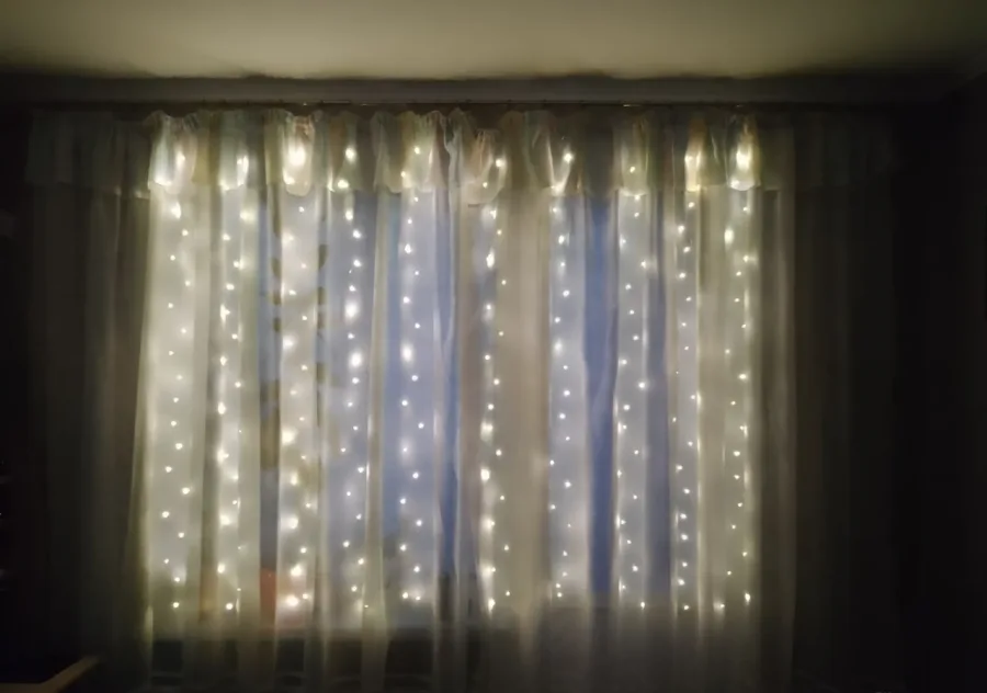 Firanka świetlna 3x2 m, 200 LED, ciepła biała, "diody LED w kroplach" z USB, 8 trybów + pilot